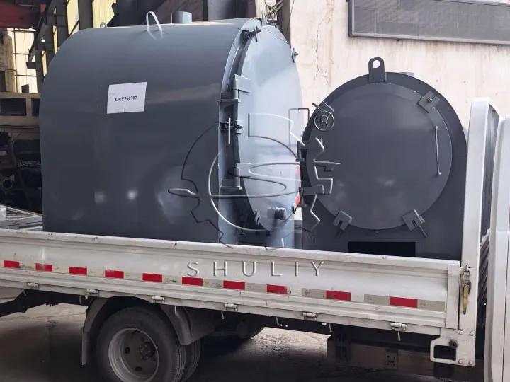 two horizontal charcoal making machines